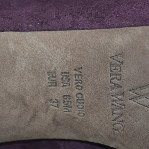 Vera Wang Plum Purple Burgundy Red Leather Suede Pin-Up Bow Stiletto Heels 6.5 - Picture 11 of 11